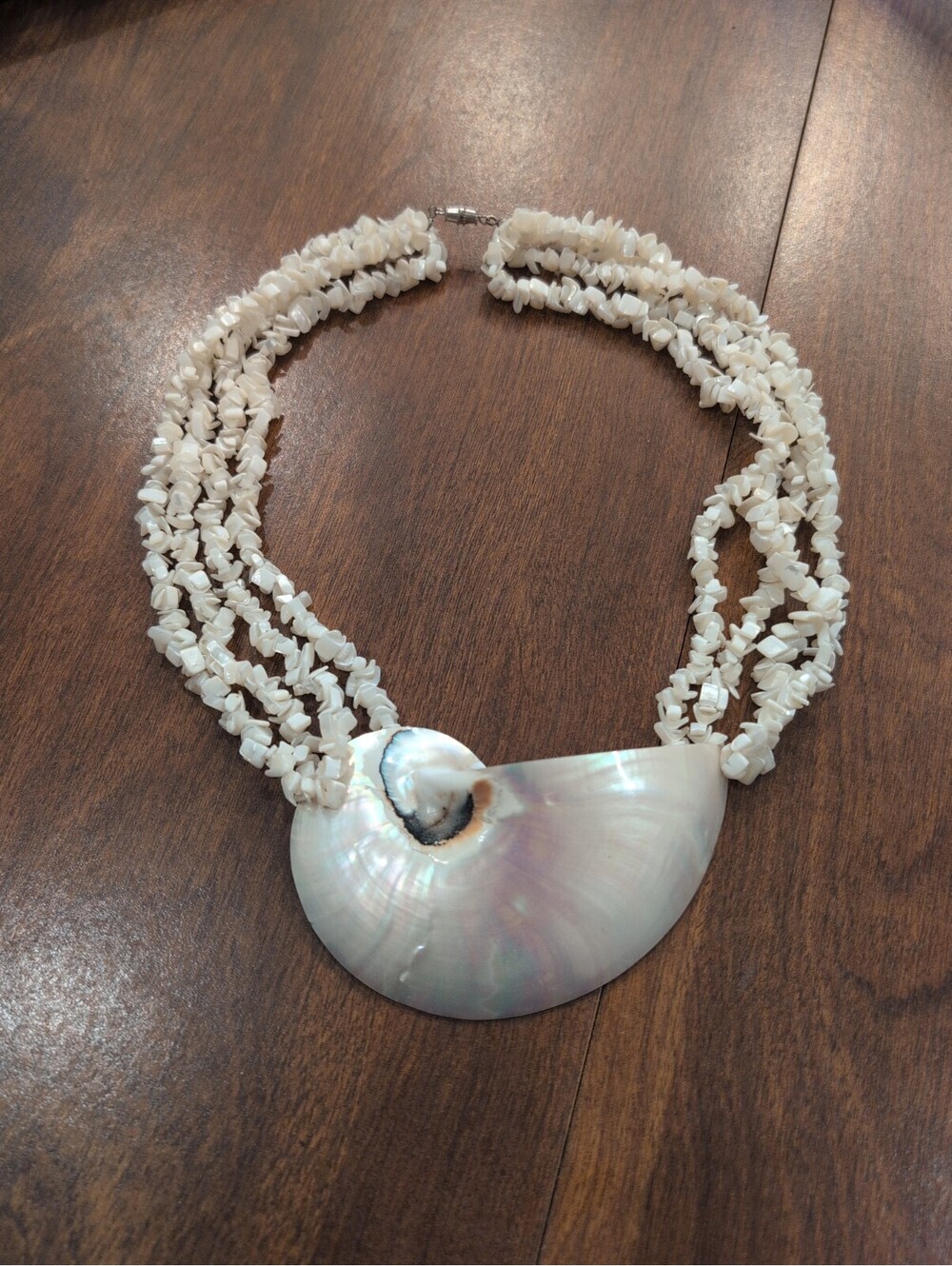 Vintage Multi Strand Mother of Pearl Nautilus Shell Statement Necklace